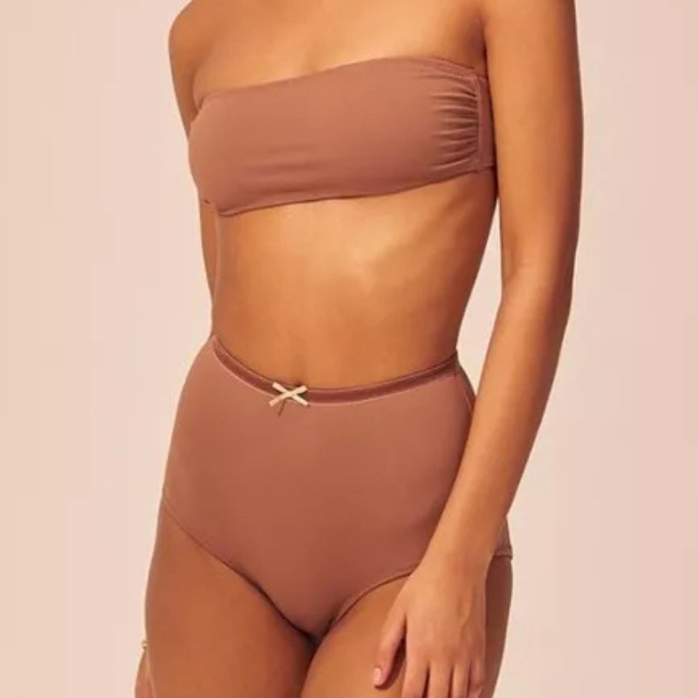 Solid & Striped Violet Bikini Set, Matte Mocha